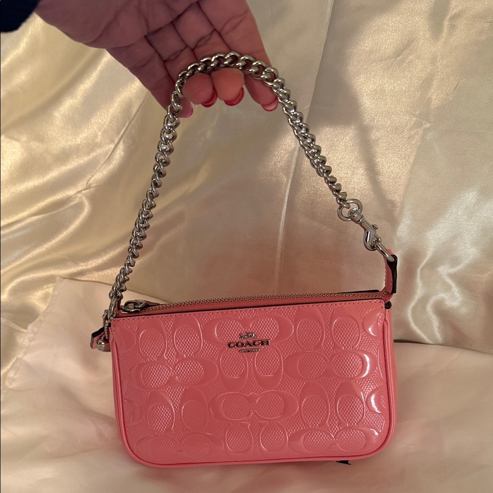 🩷Coach NWT Pink Pearlized Nolita19 Signature Leather/Heart Charm/SilverHardware - Picture 9 of 9